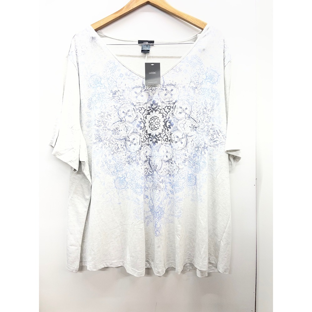 Leebe Womens Plus Size 5X V-Neck Mandala Graphic Print Short Sleeve T-Shirt Grey